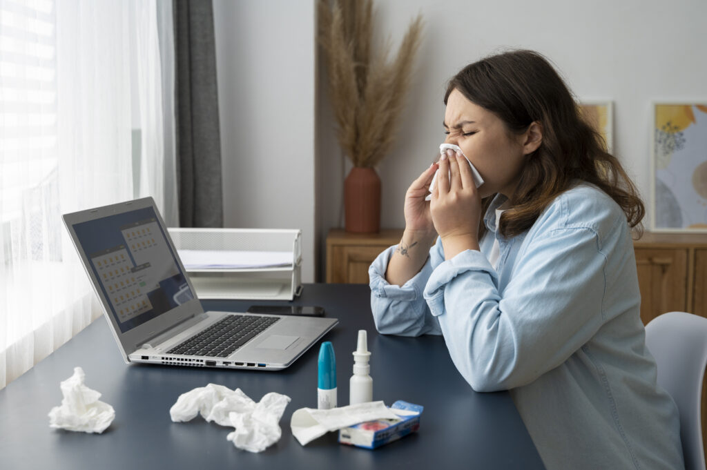 side view woman suffering from allergy 